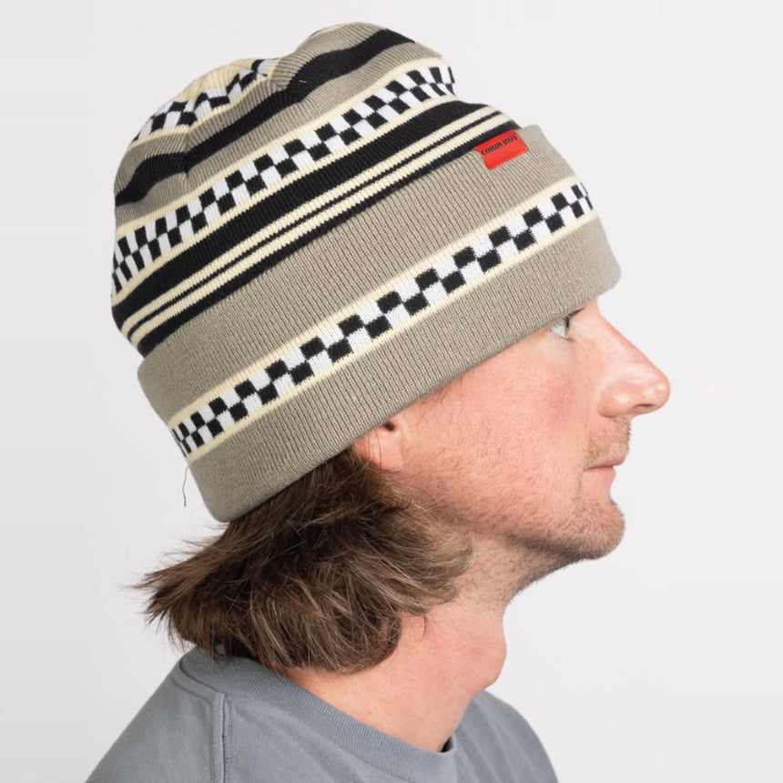 CORDUROY Checkstripe Beanie - Stone Grey