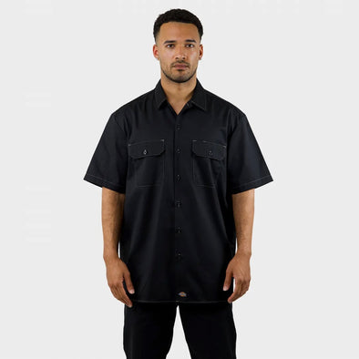 DICKIES 1574 Contrast Stitch Short Sleeve Workshirt - Black