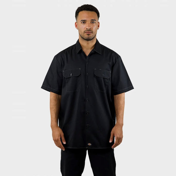 DICKIES 1574 Contrast Stitch Short Sleeve Workshirt - Black