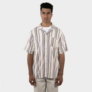 DICKIES Cancun Stripe Short Sleeve Camp Collar Shirt - Bone