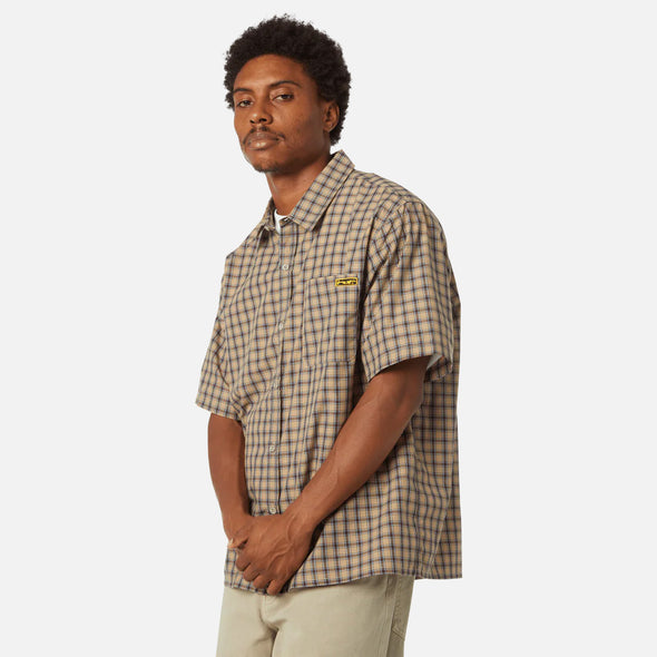 HUF Stretch Micro Plaid Shirt - Clay
