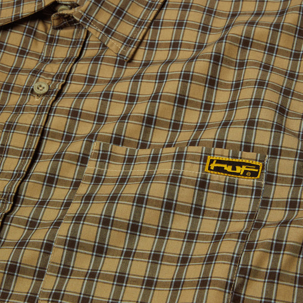 HUF Stretch Micro Plaid Shirt - Clay