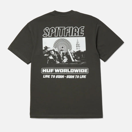 HUF X Spitfire Burn Heavyweight Tee - Washed Black