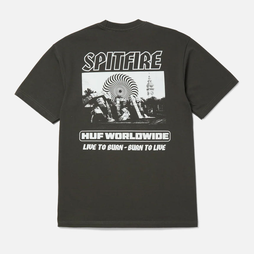 HUF X Spitfire Burn Heavyweight Tee - Washed Black