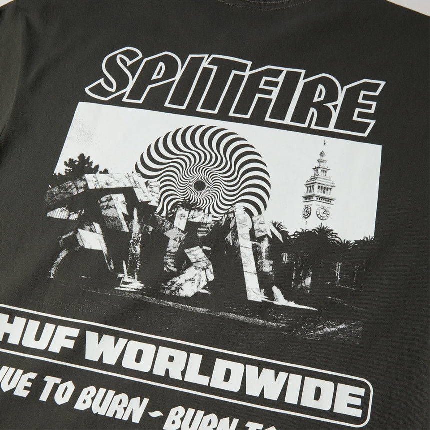 HUF X Spitfire Burn Heavyweight Tee - Washed Black