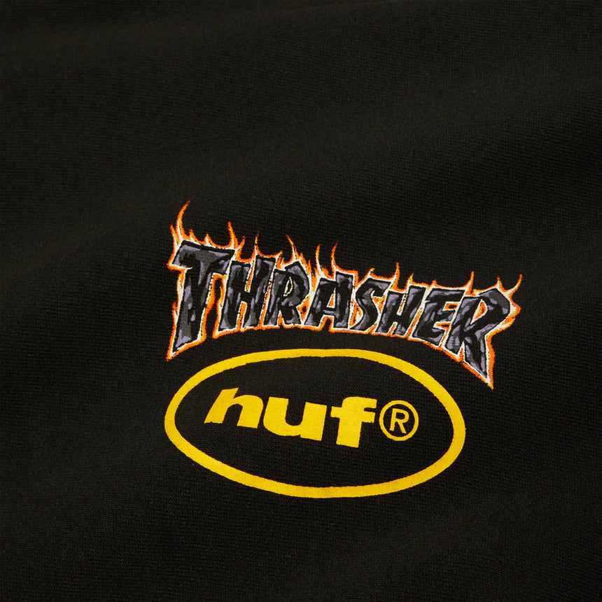 HUF X Thrasher Meltdown Heavyweight Hoodie - Washed Black