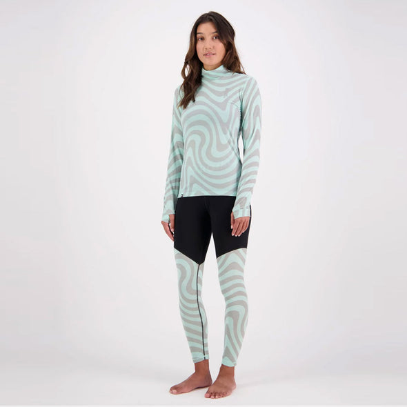 MONS ROYALE Women's Cascade 200 Flex Mock Neck Long Sleeve - Blazing Mint