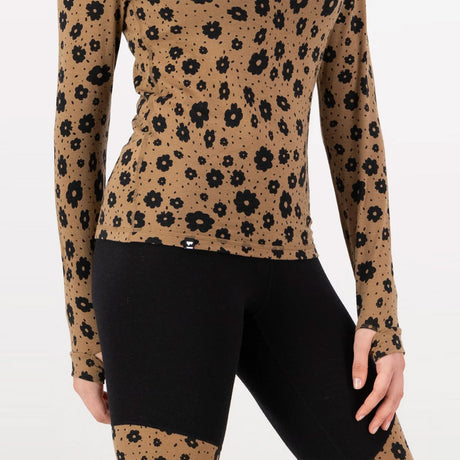 MONS ROYALE Women's Cascade Merino Mock Neck Long Sleeve - Aoraki Lily Toffee