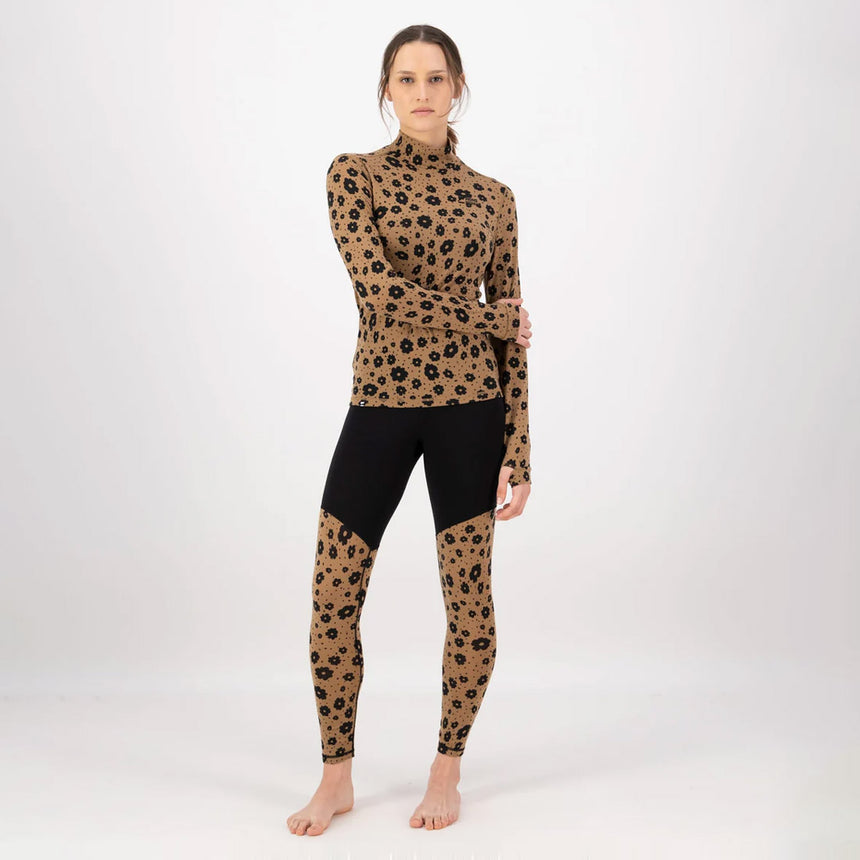 MONS ROYALE Women's Cascade Merino Mock Neck Long Sleeve - Aoraki Lily Toffee