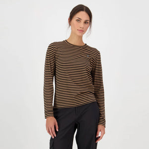 MONS ROYALE Women's Icon Merino Long Sleeve - MR Stripe Toffee