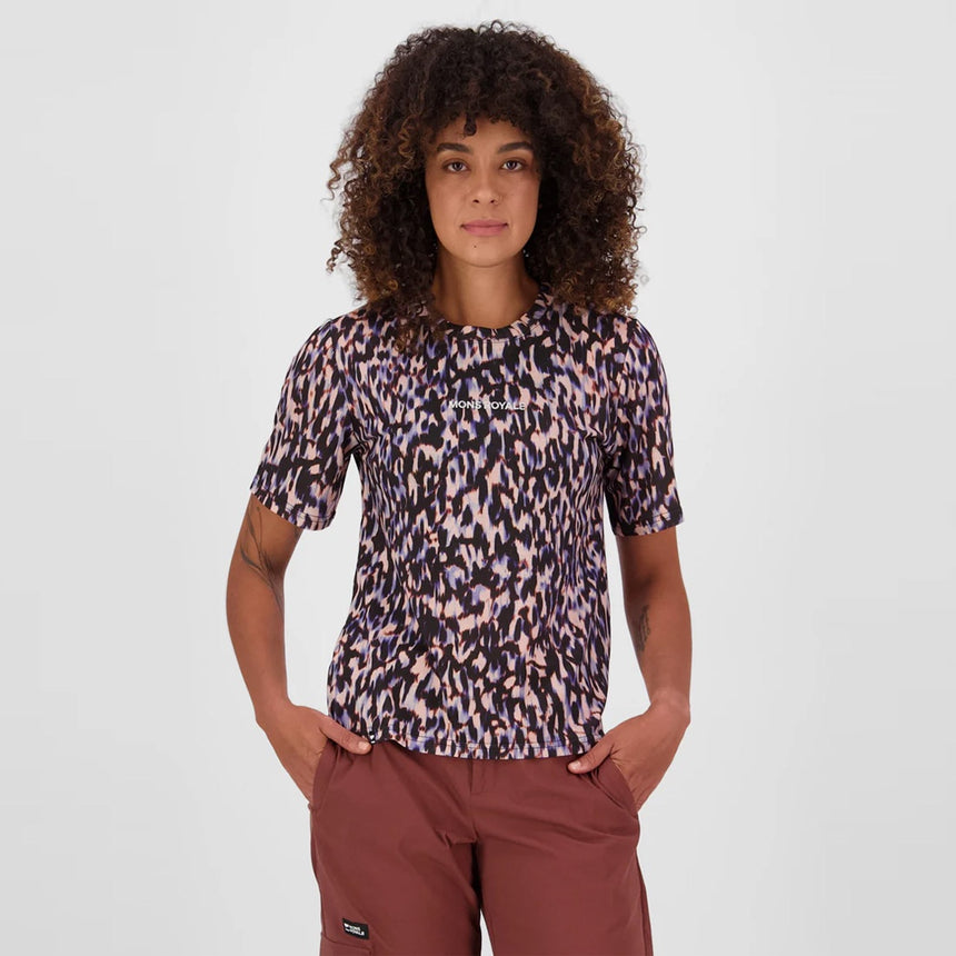 MONS ROYALE Women's Icon Merino Tee - Rock Leopard