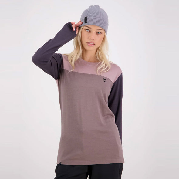 MONS ROYALE Women's Yotei Boyfriend Long Sleeve - Mauve Dust