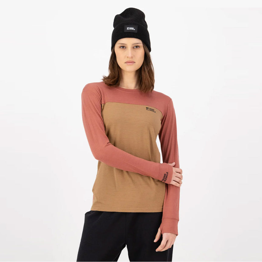 MONS ROYALE Women's Yotei Merino Long Sleeve - Canyon Rose/Toffee