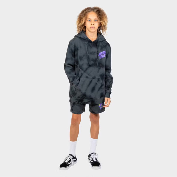 SANTA CRUZ Kids Inferno Stacked Strip Dot Hood - Tie Dye Black