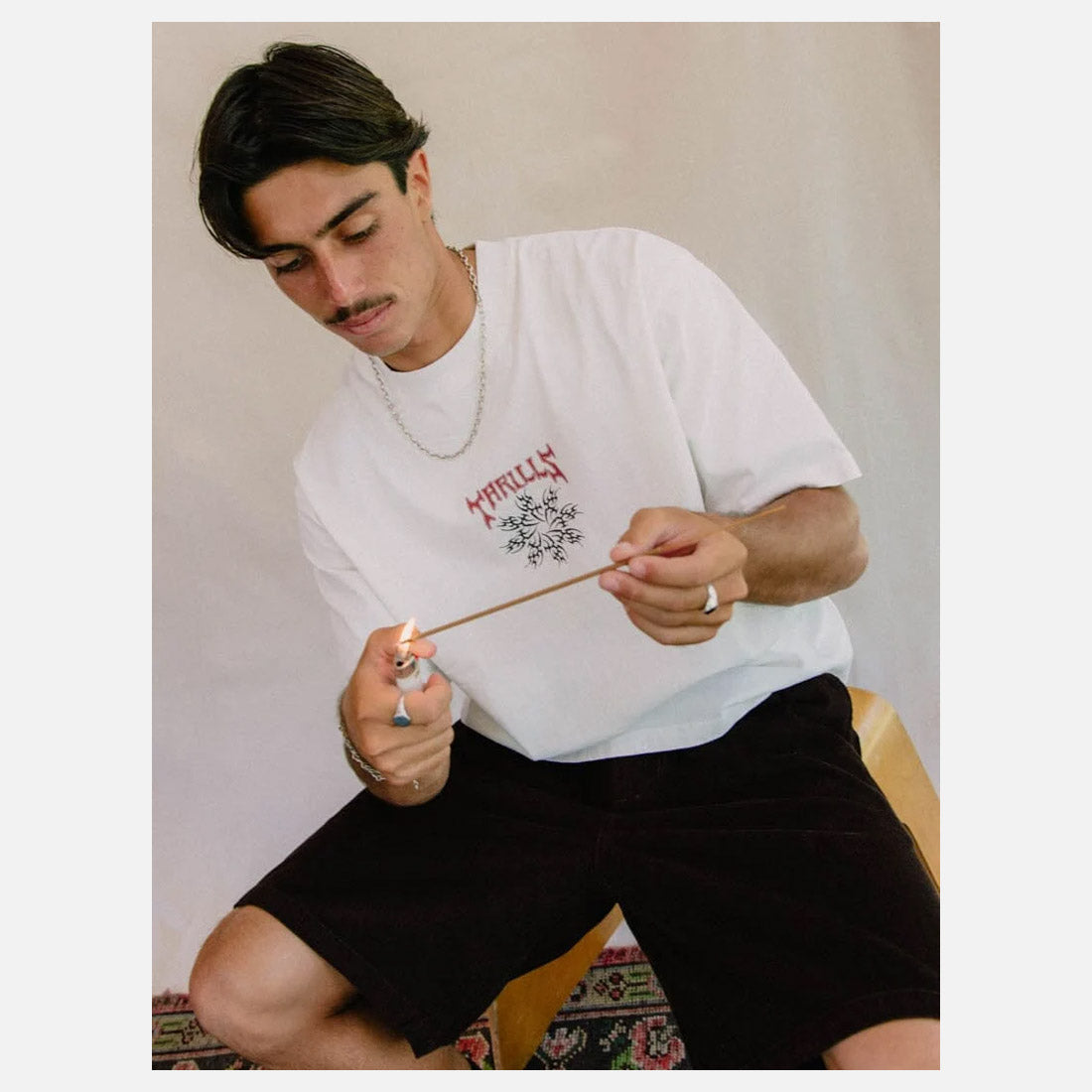 THRILLS Stagger Oversize Box Crop Tee - Dirty White