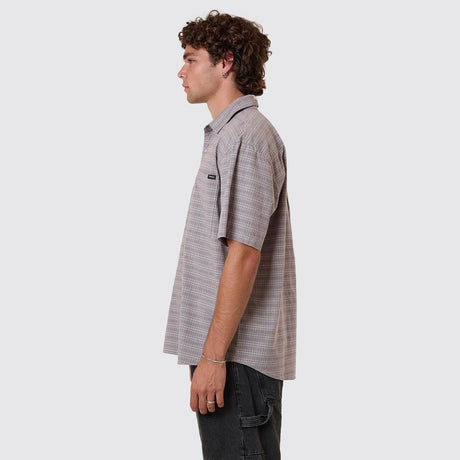 THRILLS  Minimal Thrills Stripe Check Short Sleeve Shirt - Smog