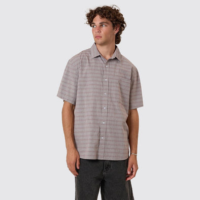 THRILLS  Minimal Thrills Stripe Check Short Sleeve Shirt - Smog