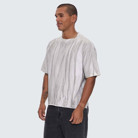 THRILLS Arts Sunfade Box Fit Oversize Cropped Raw Hem Tee - Sunfade Bleach Charcoal