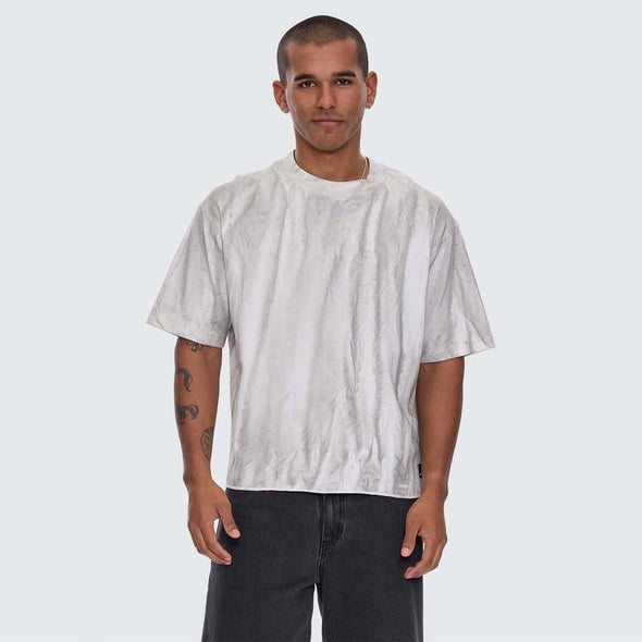 THRILLS Arts Sunfade Box Fit Oversize Cropped Raw Hem Tee - Sunfade Bleach Charcoal