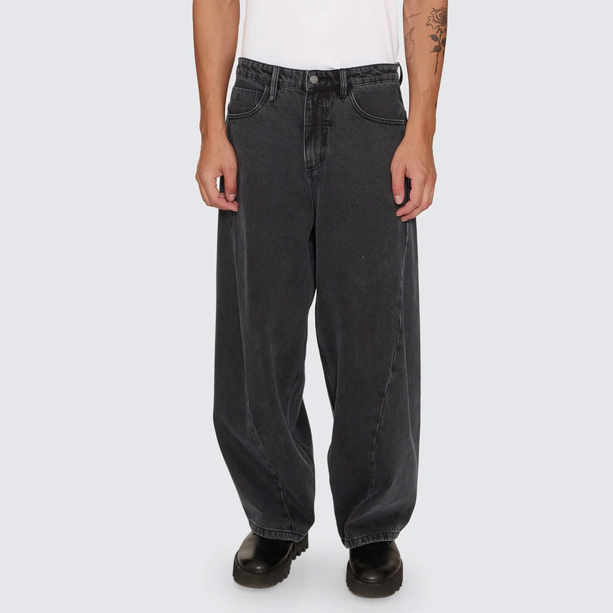 THRILLS Barrel Leg Balloon Baggy Denim Jean - Dark Charcoal Black