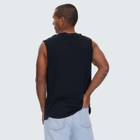 THRILLS Calm State Embroidered Box Fit Oversize Crop Muscle Tee - Washed Black