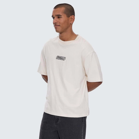 THRILLS Calm State Embroidered Box Fit Oversize Cropped Tee - Unbleached