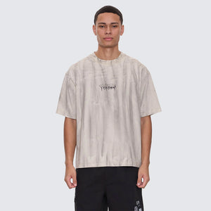 THRILLS Cut & Shattered Box Fit Oversize Cropped Tee - Marble Heritage White