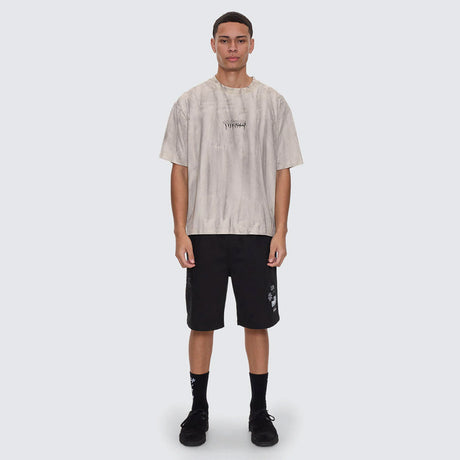 THRILLS Cut & Shattered Box Fit Oversize Cropped Tee - Marble Heritage White