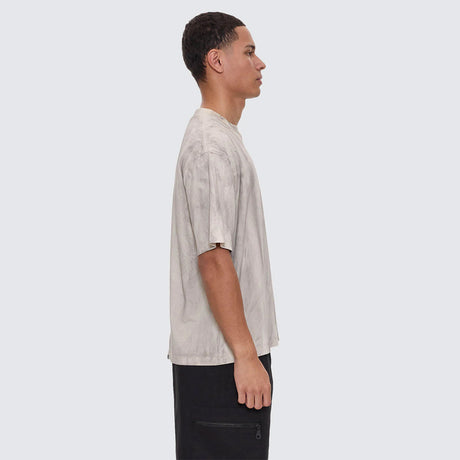 THRILLS Cut & Shattered Box Fit Oversize Cropped Tee - Marble Heritage White