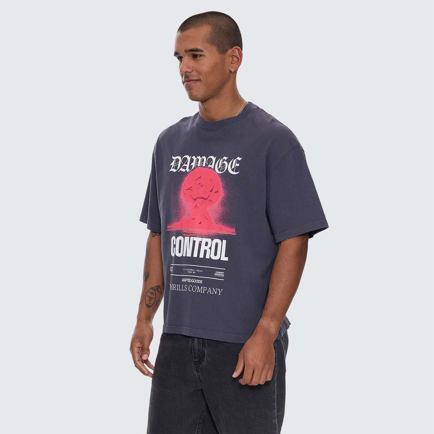 THRILLS Damage Control Box Fit Oversize Cropped Tee - Ebony