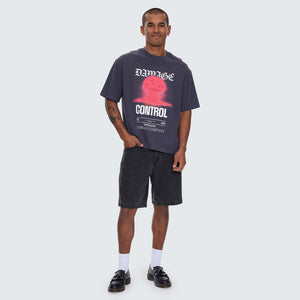 THRILLS Damage Control Box Fit Oversize Cropped Tee - Ebony