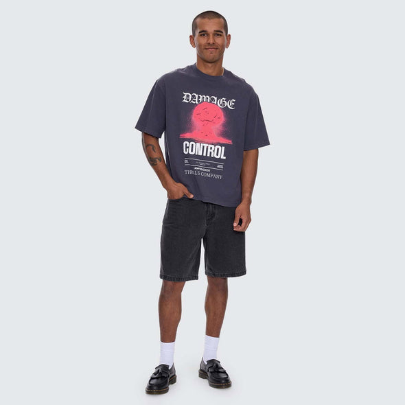 THRILLS Damage Control Box Fit Oversize Cropped Tee - Ebony