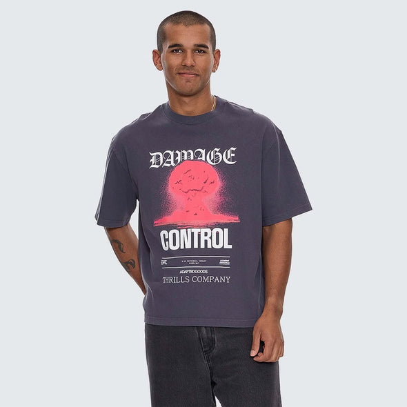THRILLS Damage Control Box Fit Oversize Cropped Tee - Ebony