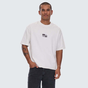 THRILLS Excitement Excitement Embroidered Box Fit Oversize Cropped Raw Hem Tee - Lily White