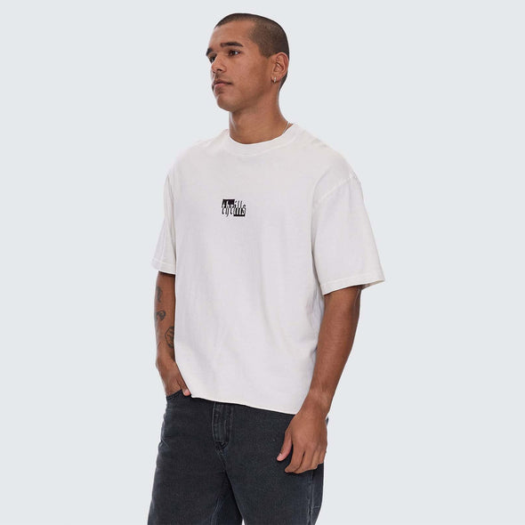 THRILLS Excitement Excitement Embroidered Box Fit Oversize Cropped Raw Hem Tee - Lily White