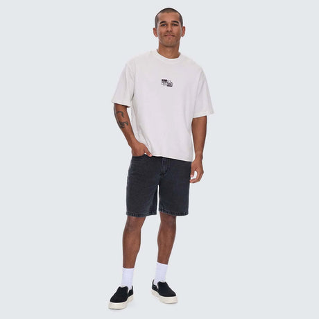 THRILLS Excitement Excitement Embroidered Box Fit Oversize Cropped Raw Hem Tee - Lily White