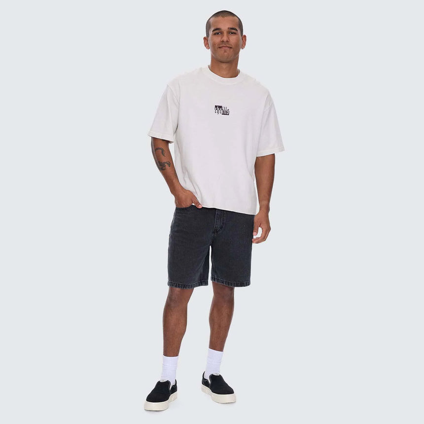 THRILLS Excitement Excitement Embroidered Box Fit Oversize Cropped Raw Hem Tee - Lily White