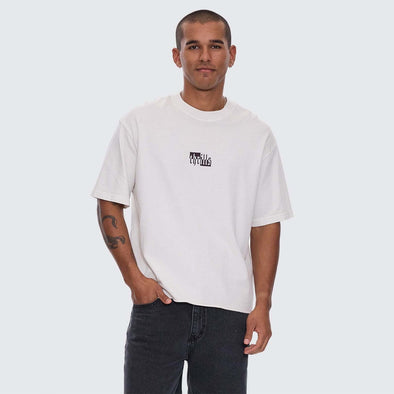 THRILLS Excitement Excitement Embroidered Box Fit Oversize Cropped Raw Hem Tee - Lily White