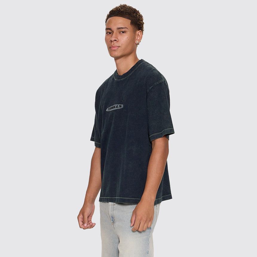THRILLS Filtered Embroidered Oversize Box Crop Tee - Overdye Petrol
