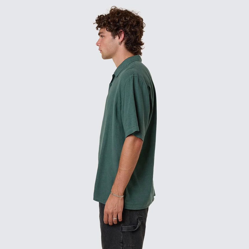 THRILLS Hemp Minimal Thrills Contrast Stitch Bowling Shirt - Sea Pine