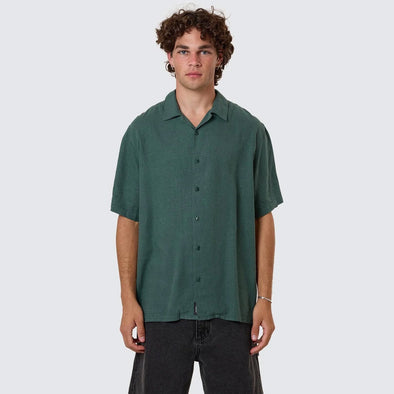 THRILLS Hemp Minimal Thrills Contrast Stitch Bowling Shirt - Sea Pine