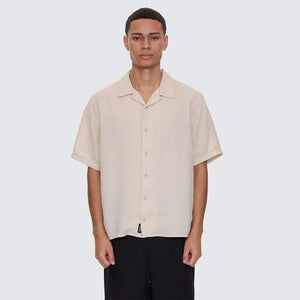 THRILLS Hemp Minimal Thrills Contrast Stitch Cropped Bowling Shirt - Oatmeal