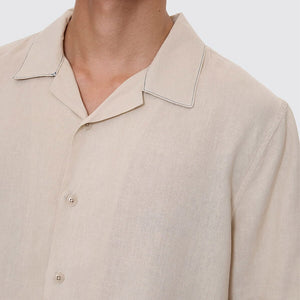 THRILLS Hemp Minimal Thrills Contrast Stitch Cropped Bowling Shirt - Oatmeal