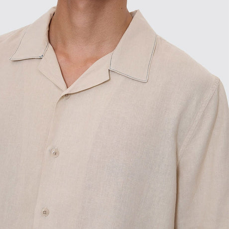 THRILLS Hemp Minimal Thrills Contrast Stitch Cropped Bowling Shirt - Oatmeal
