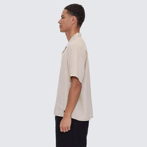 THRILLS Hemp Minimal Thrills Contrast Stitch Cropped Bowling Shirt - Oatmeal