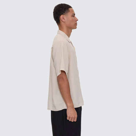THRILLS Hemp Minimal Thrills Contrast Stitch Cropped Bowling Shirt - Oatmeal