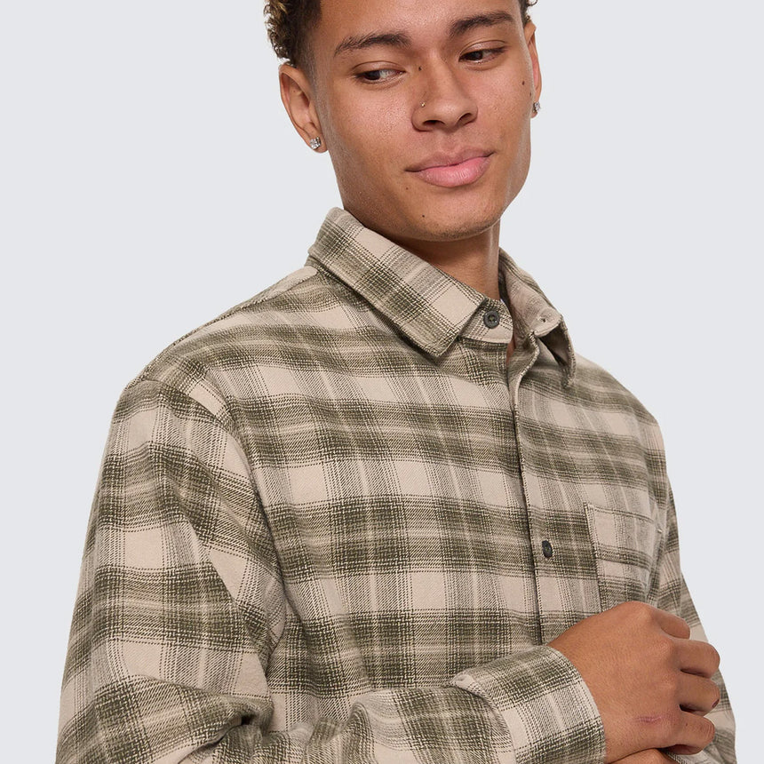 THRILLS Paradise Built Barrio Long Sleeve Flannel Shirt - Military Green