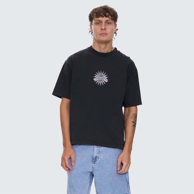 THRILLS Peace Power Embroidered Box Fit Oversize Cropped Tee - Pirate Black