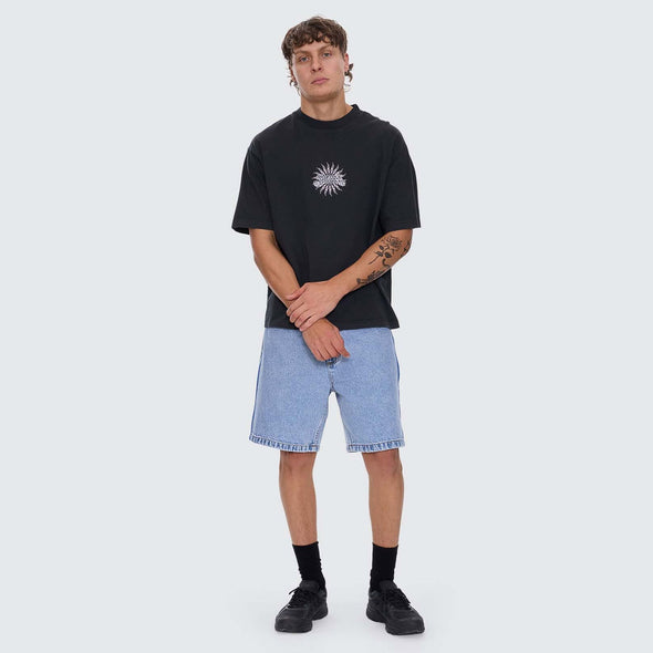 THRILLS Peace Power Embroidered Box Fit Oversize Cropped Tee - Pirate Black