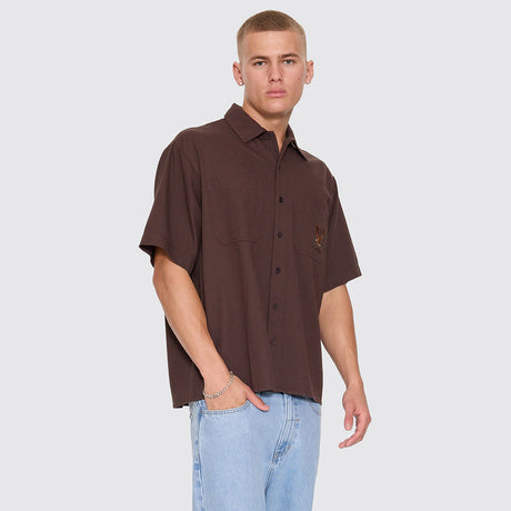 THRILLS Seen & Heard Cropped Short Sleeve Work Shirt - Postal Brown
